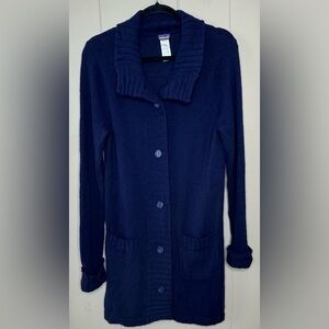 Patagonia Lambswool Blend Long Button Up Sweater Coat Womens Size Medium